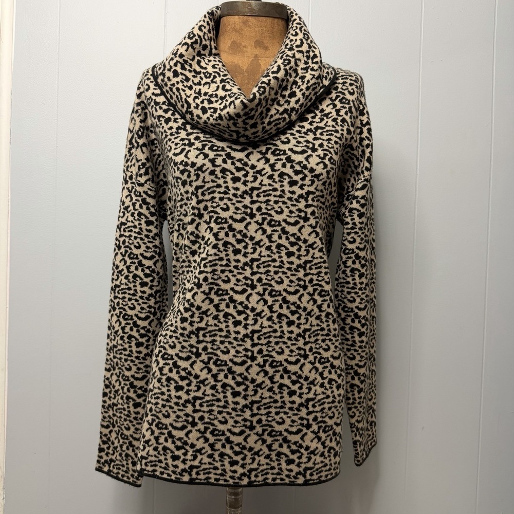 Calvin Klein Small Sweater Animal Print Cowl Neck Top Leopard Designer Mob Wife